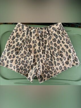 Blank NYC Leopard Print High-Waist Shorts - Beige/Black